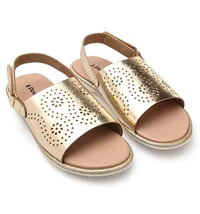 Golden Laser-Cut Sandals for Girls